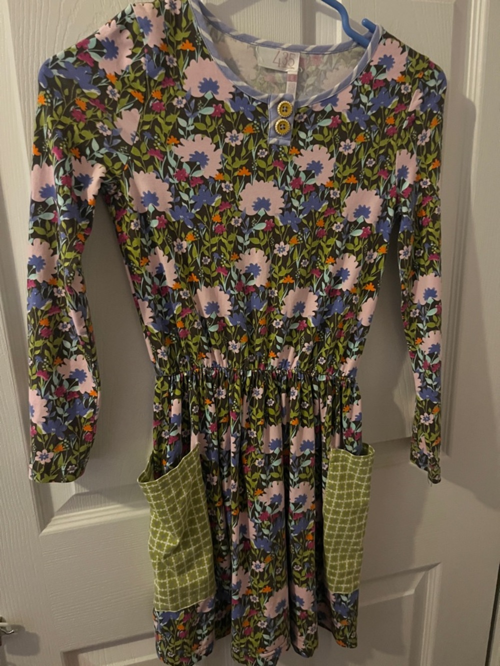 Matilda Jane 435  Floral Long Sleeve Dress with Green Patch Pockets